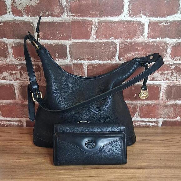 Dooney & Bourke Vintage USA Shoulder Bag Purse and Wallet Set Black Leather - Picture 1 of 9